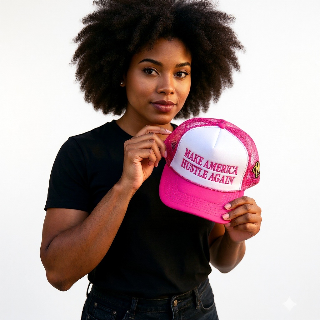 MAHA Make America Hustle Again trucker hat, pink colorway